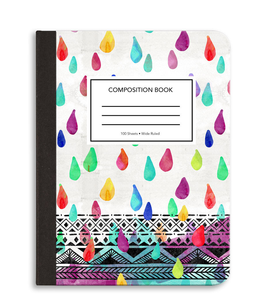Watercolor Rain Drops Composition Notebook